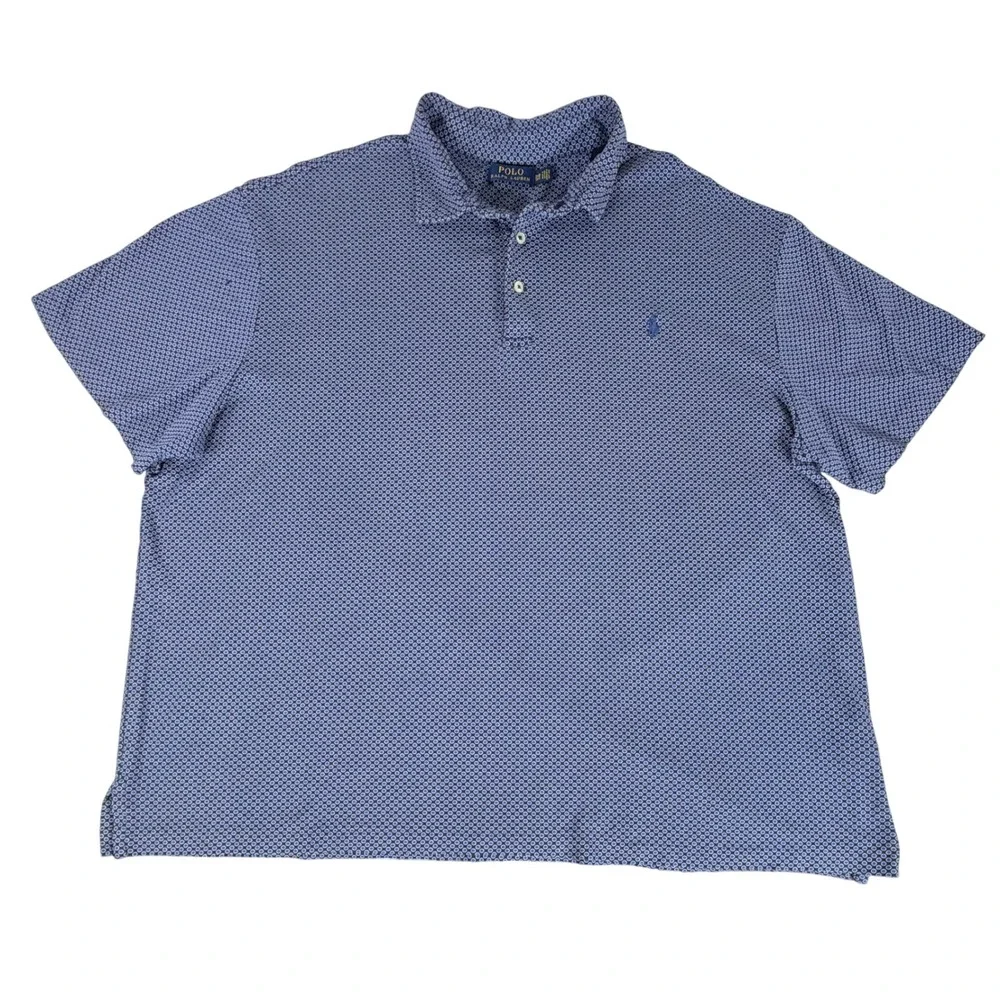Polo Ralph Lauren Polo Shirt 3XB Blue Geometric Circle Print Cotton FLAW READ